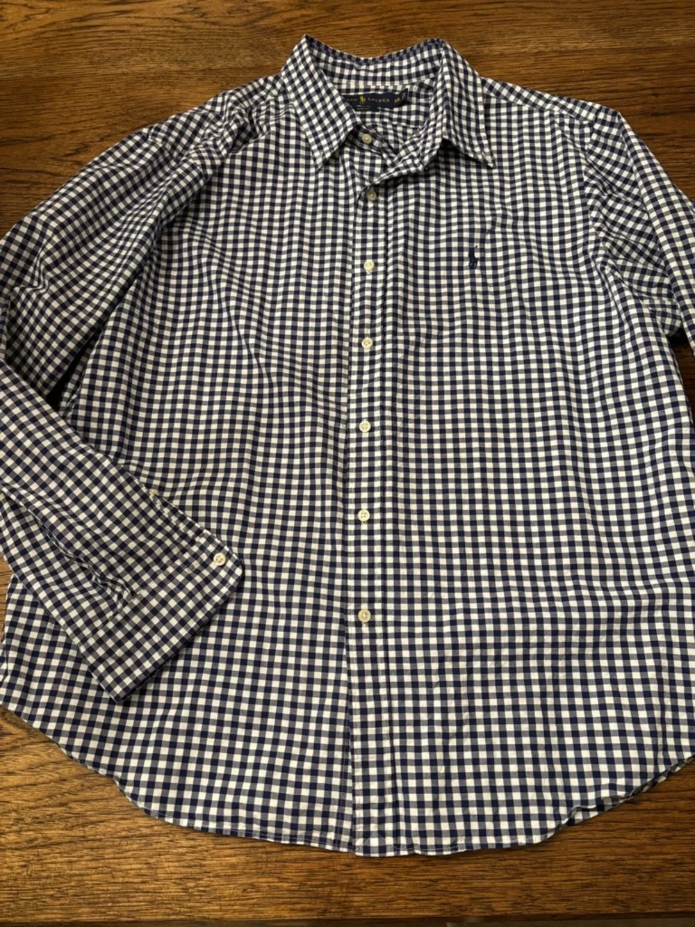 Ralph Lauren Men’s Slim Fit Blue White Gingham Button Down Shirt XXL Cotton Pony